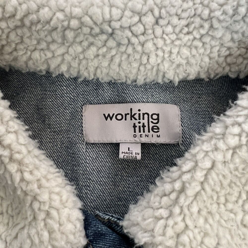Denim Jacket Faux Fur Collar Working Title Women’s Size Large - Picture 3 of 8
